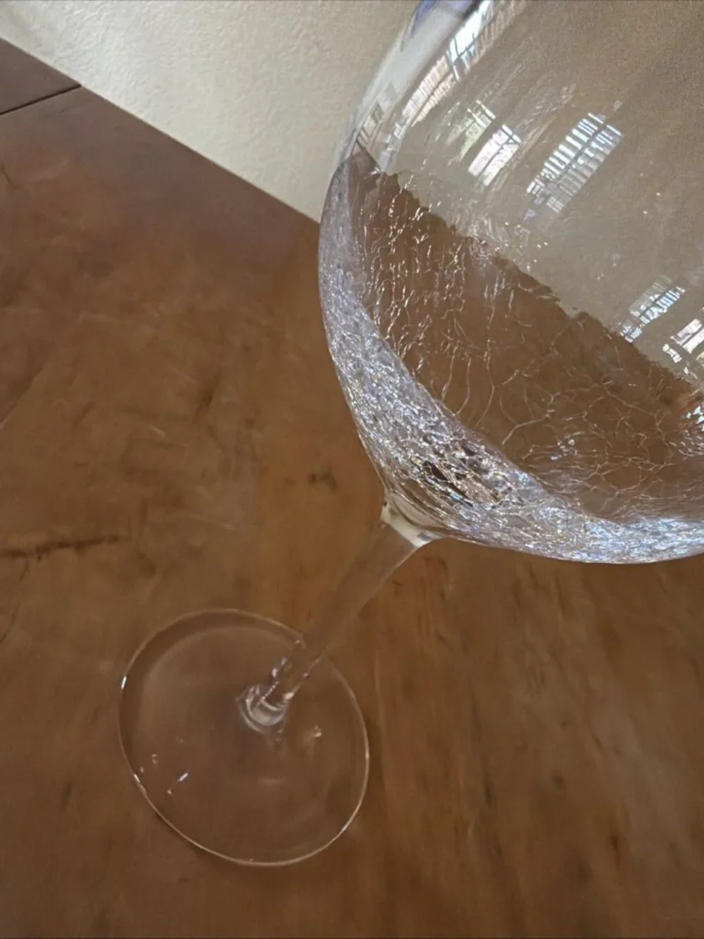PIER 1 CLEAR CRACKLE ANGLE SLANT RIM White Wine Goblet GLASS 8 3/4”